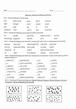 Elements Compounds Mixtures Worksheet Answers Unique Elements Pounds &amp; Mixtures Practice Worksheet by