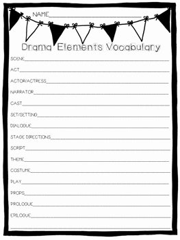 Elements Of Drama Worksheet Unique Drama Elements Vocabulary Quiz &amp; Notes by E Cullman