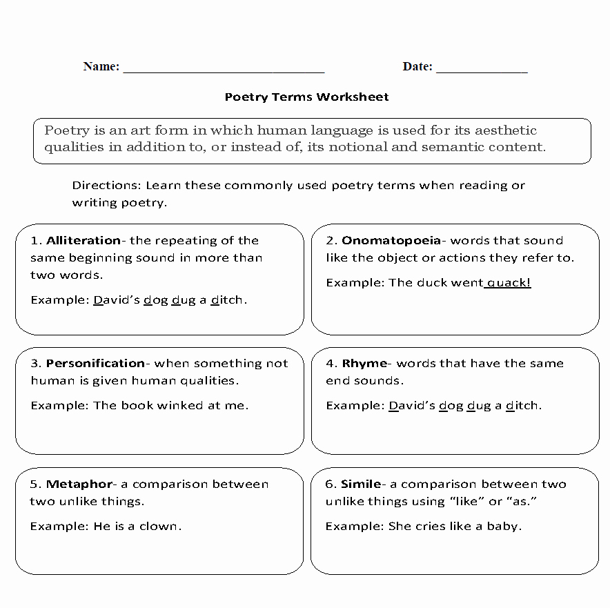 Elements Of Poetry Worksheet Awesome Englishlinx
