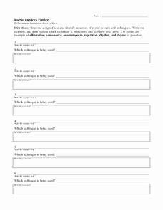 Elements Of Poetry Worksheet Lovely Poetic Devices Finder Worksheet for 5th 7th Grade