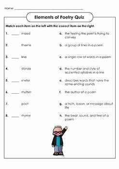 Elements Of Poetry Worksheet New Elements Of Poetry Unit Grades 3 5 Mon Core Aligned