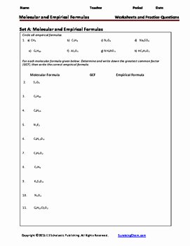 Empirical and Molecular formulas Worksheet Elegant Empirical and Molecular formulas Worksheets &amp; Practice