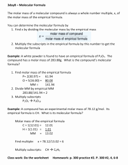 Empirical and Molecular formulas Worksheet Fresh Empirical and Molecular formulas Worksheet 1 1 the Percentage