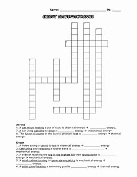 Energy Transformation Worksheet Answer Key Beautiful Energy Transformation Crossword Puzzle by Science Works by
