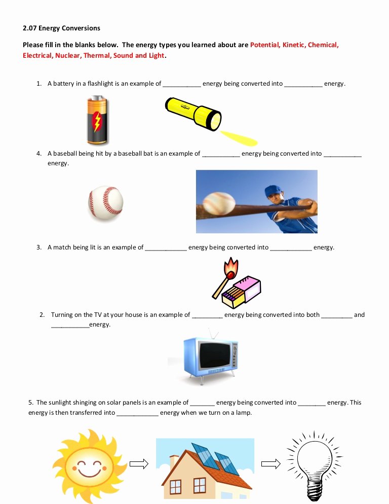 50 Energy Transformation Worksheet Answer Key