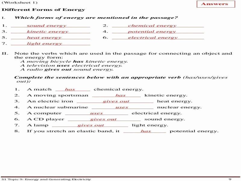 Energy Transformation Worksheet Answers Beautiful Energy Transformation Worksheet Answers