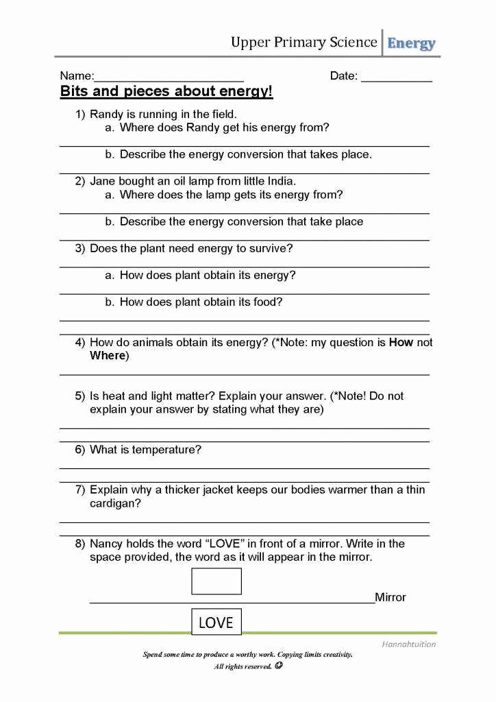 Energy Transformation Worksheet Answers Elegant Energy Transformation Worksheet