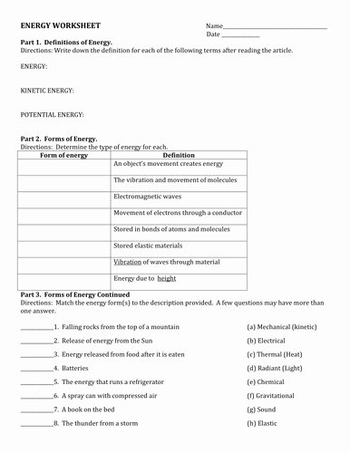 Energy Transformation Worksheet Answers Inspirational Energy Transformation Worksheet