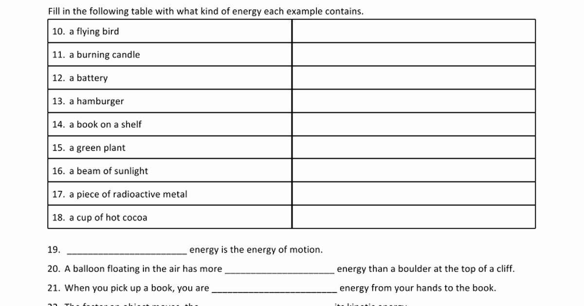 Energy Transformation Worksheet Pdf Awesome Energy Transformations Worksheet