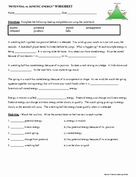 Energy Transformation Worksheet Pdf Inspirational &quot;potential Vs Kinetic Energy” Worksheet by Family 2