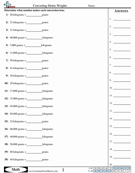 English to Metric Conversion Worksheet Lovely Weight Worksheets