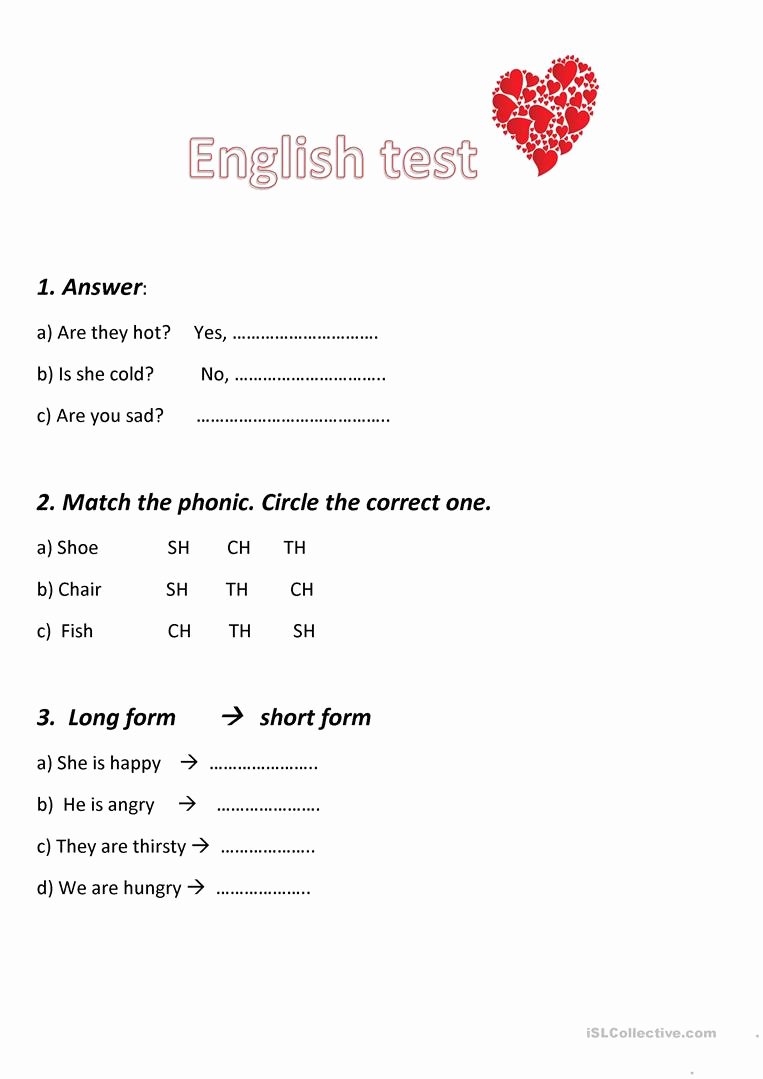 English Worksheet for Grade 2 Lovely English Test Unit 2 Grade 2 English Esl Worksheets