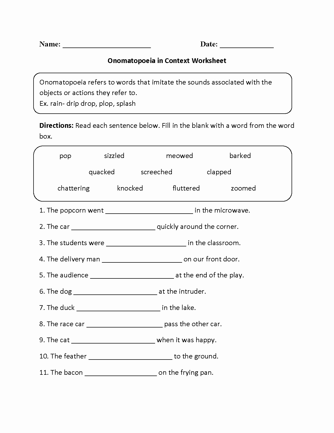 English Worksheet for Grade 2 Luxury Omatopoeia In Context Worksheet