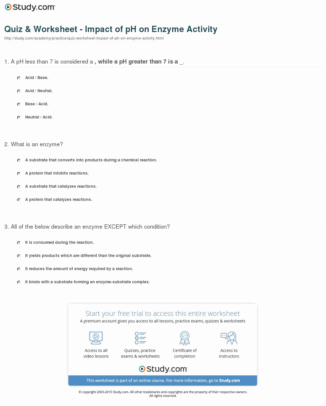 Enzyme Reactions Worksheet Answers Luxury Quiz &amp; Worksheet Impact Of Ph On Enzyme Activity