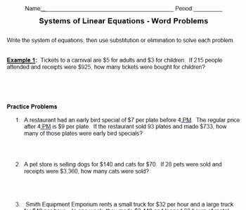 Equation Word Problems Worksheet Awesome Systems Of Equations Worksheets Elimination Substitution