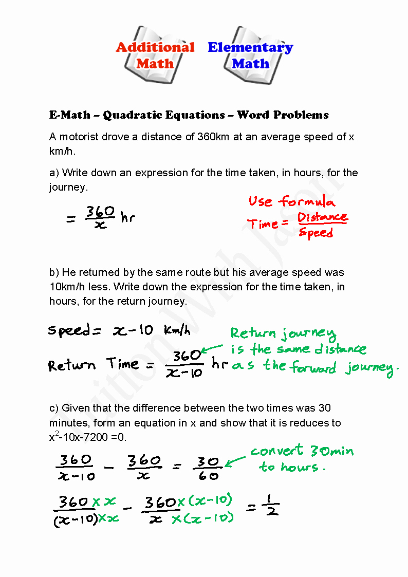 Equation Word Problems Worksheet Unique E Math Quadratic Equations Word Problems
