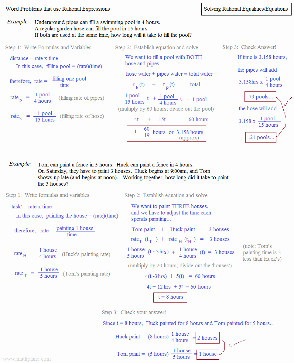 Equation Word Problems Worksheet Unique Math Plane solving Rational Equations