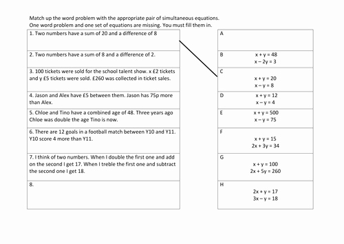 Equation Word Problems Worksheet Unique Word Problems and Simultaneous Equations Ks4 by Nottcl