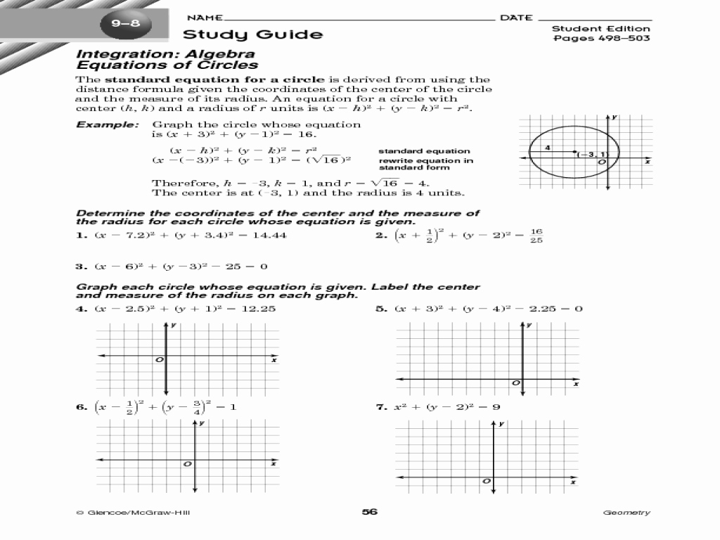 Equations Of Circles Worksheet Best Of Equations Of Circles Study Guide Worksheet for 9th 11th