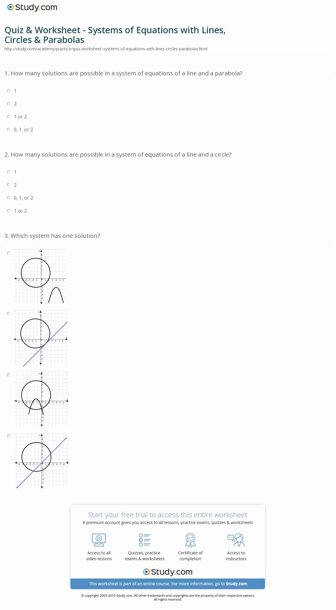 Equations Of Circles Worksheet Lovely Quiz &amp; Worksheet Systems Of Equations with Lines