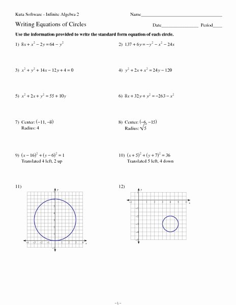 Equations Of Circles Worksheet Lovely Writing Equations Of Circles Worksheet for 10th 12th