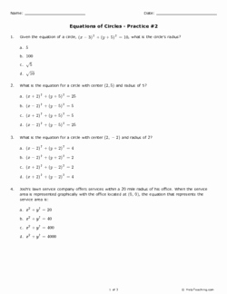 Equations Of Circles Worksheet New Equations Of Circles Practice 2 Grades 11 12 Free