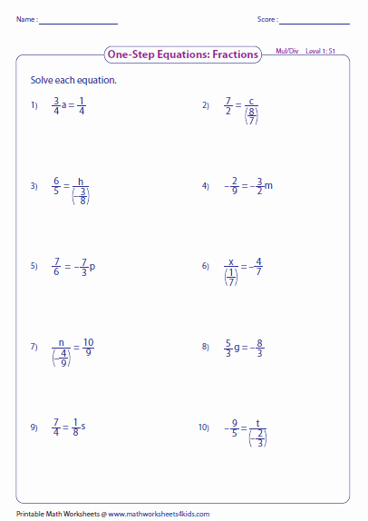 Equations with Fractions Worksheet Awesome E Step Equation Multiplication and Division