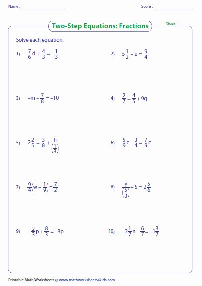 equations with fractions worksheet