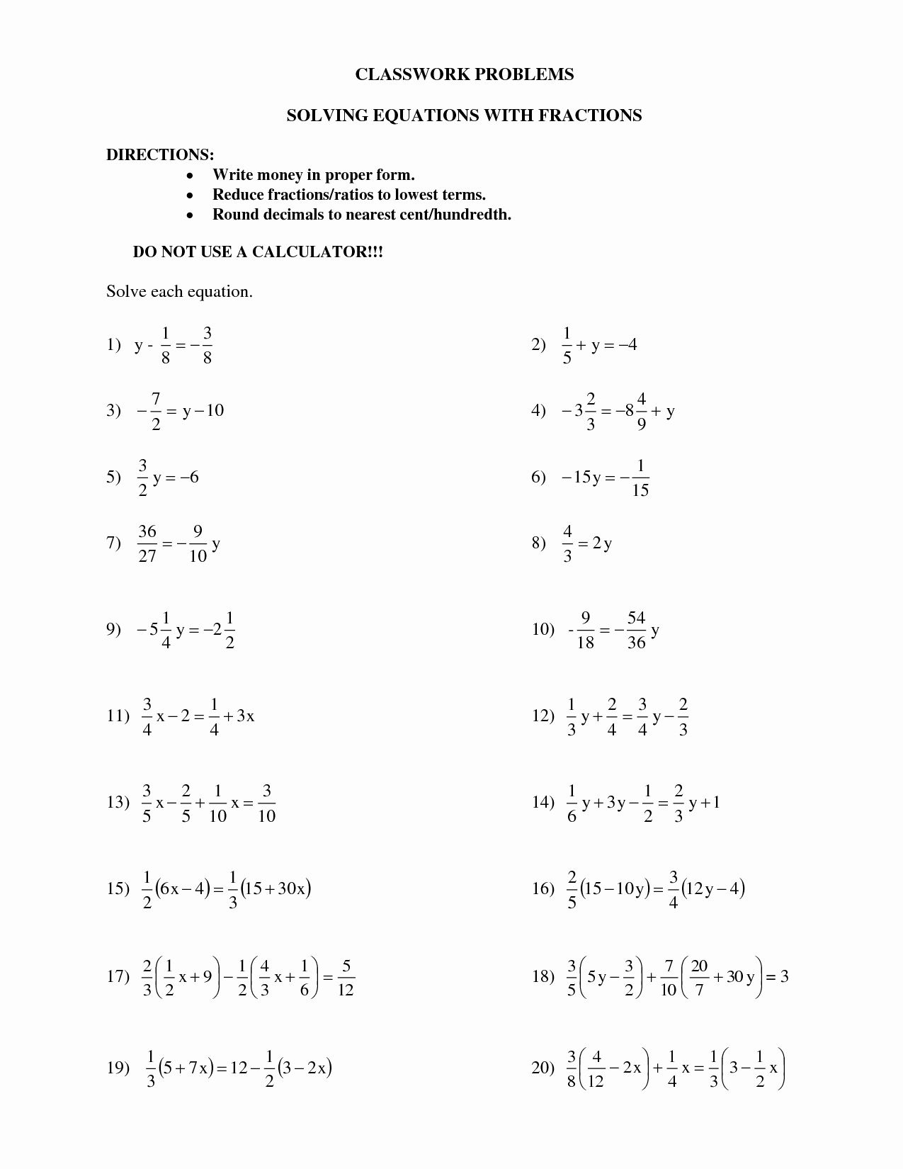 Equations with Fractions Worksheet Fresh 14 Best Of Multi Step Equations Worksheets with
