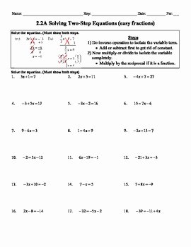 Equations with Fractions Worksheet Fresh Holt Algebra 2 2a solving Two Step Equations Easy