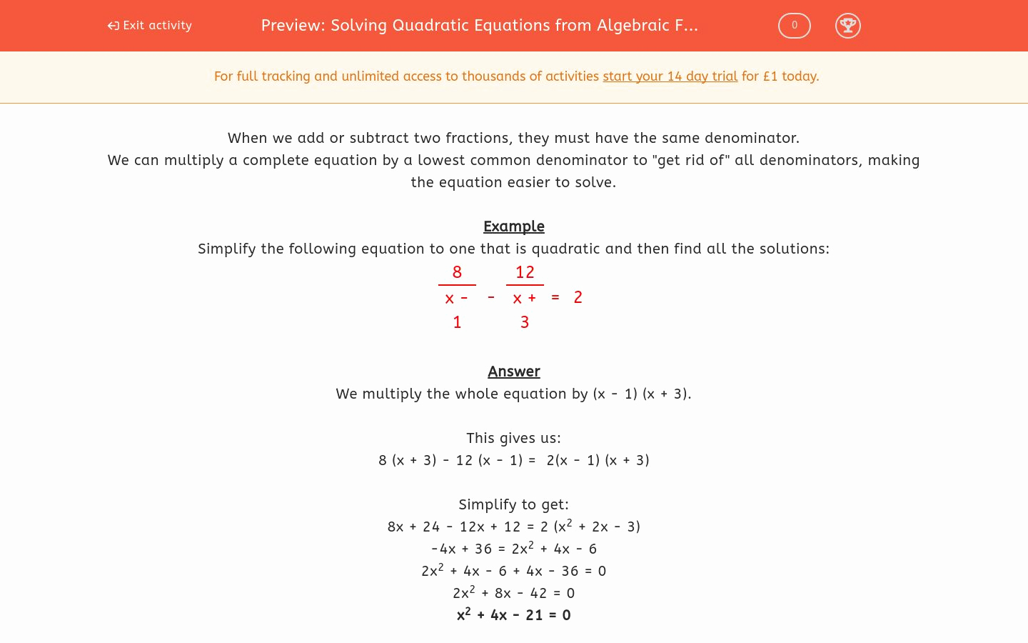 Equations with Fractions Worksheet Luxury solving Quadratic Equations From Algebraic Fractions