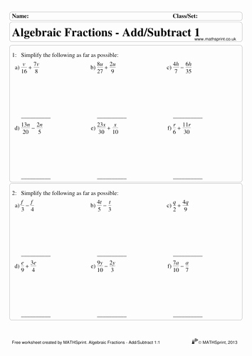 Equations with Fractions Worksheet Unique Algebraic Fractions Practice Questions solutions by