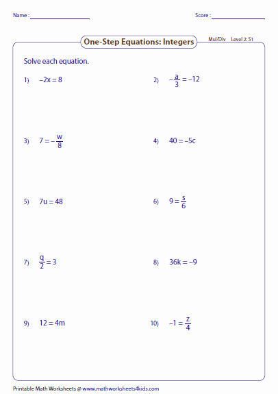 Equations with Fractions Worksheet Unique E Step Equation Multiplication and Division