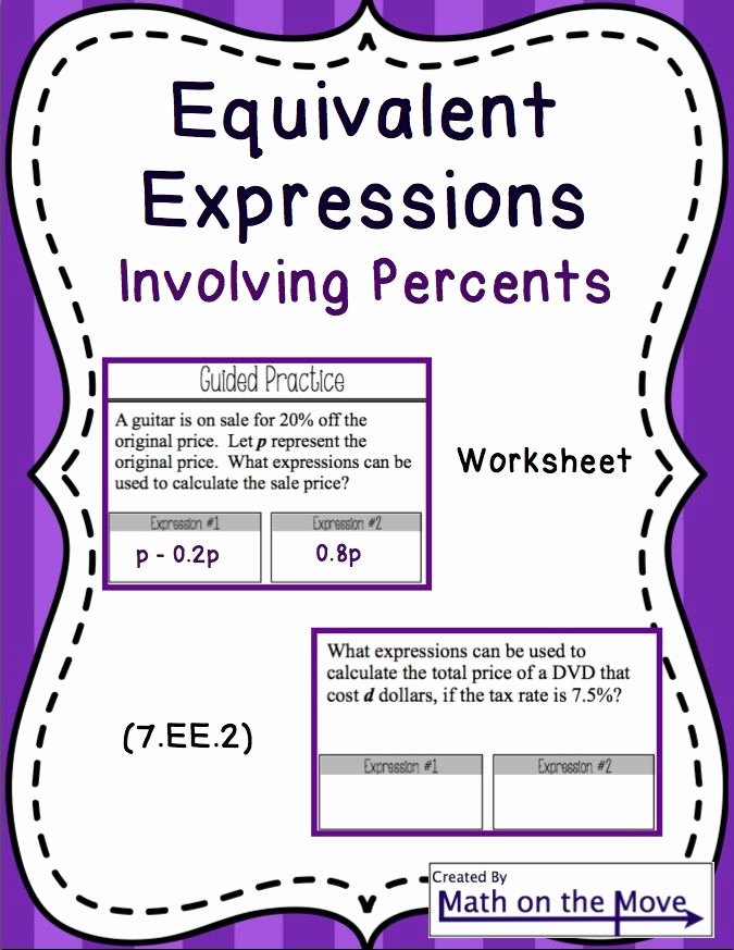 Equivalent Expressions Worksheet 6th Grade Best Of 138 Best 7th Grade Percents Images On Pinterest