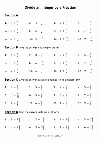 Equivalent Expressions Worksheet 6th Grade Best Of Divide An Integer by A Fraction Worksheet by