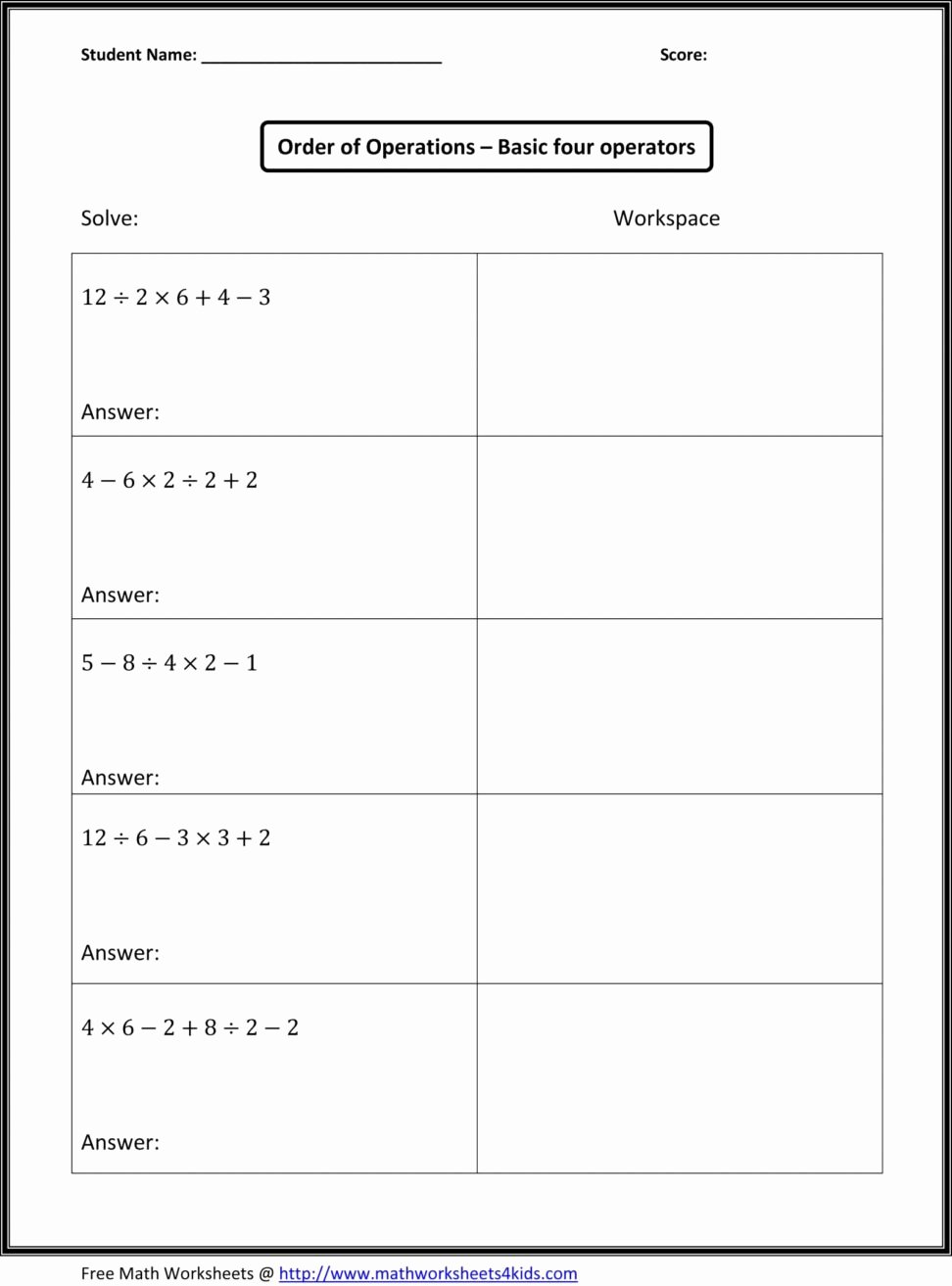 Equivalent Expressions Worksheet 6th Grade