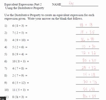 Equivalent Expressions Worksheet 6th Grade Inspirational Generating Equivalent Expressions by Applying Properties