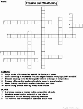 Erosion and Deposition Worksheet Awesome Weathering and Erosion Worksheet Crossword Puzzle by