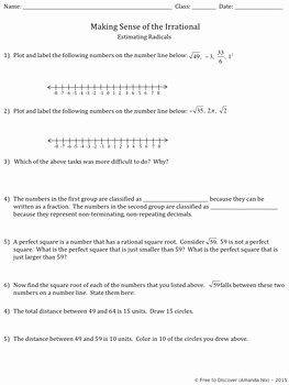 Estimating Square Root Worksheet Awesome Estimating Square Roots Discovery Worksheet and Number