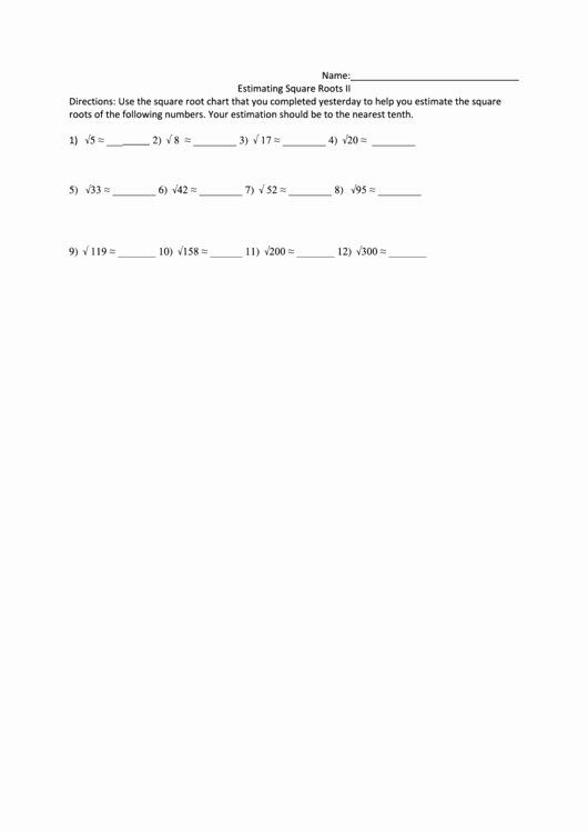 Estimating Square Root Worksheet Inspirational Estimating Square Roots Worksheet Printable Pdf