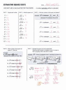 Estimating Square Roots Worksheet New Estimating Square Root Scaffolded Worksheet with Answers