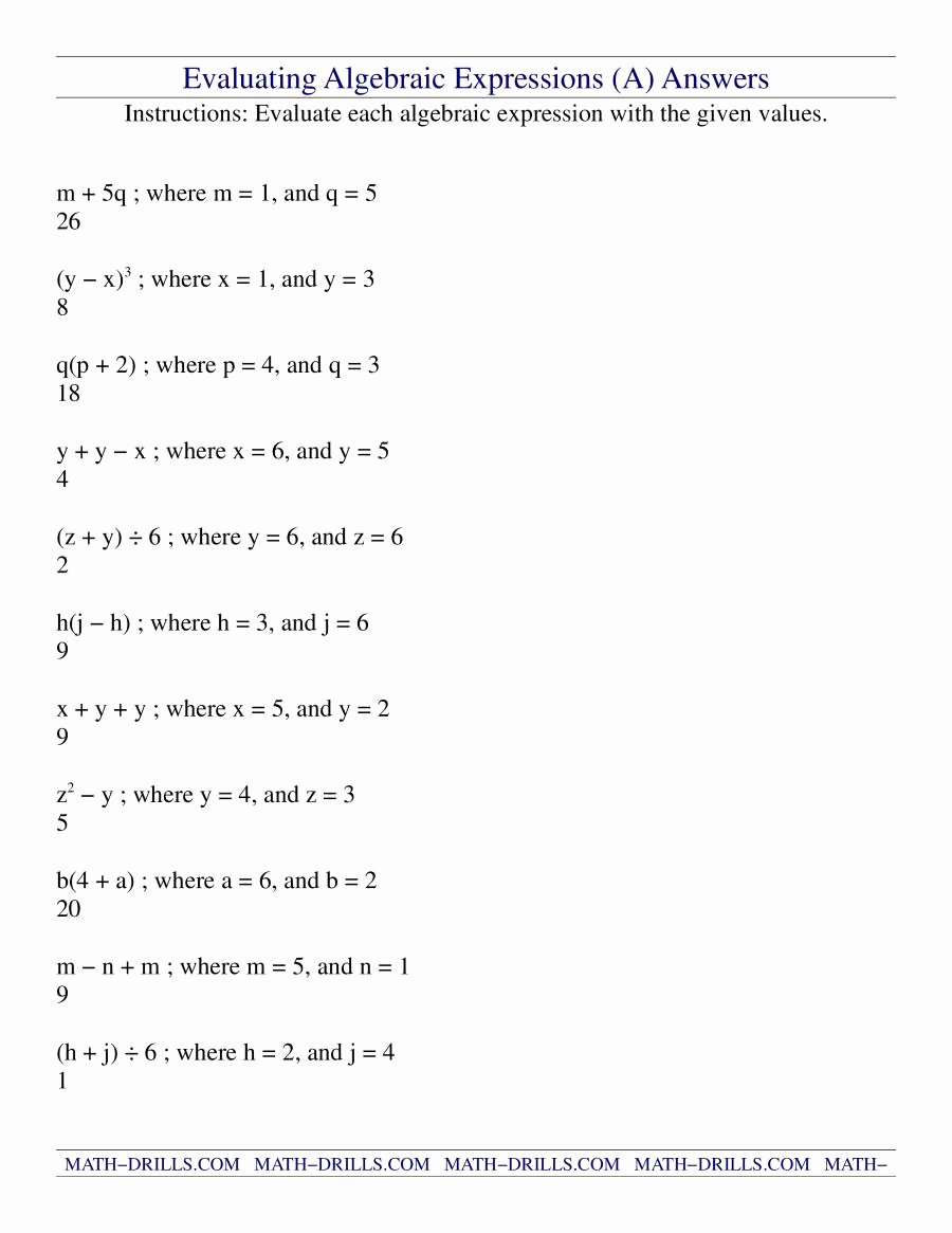Evaluate the Expression Worksheet Awesome Evaluating Algebraic Expressions A