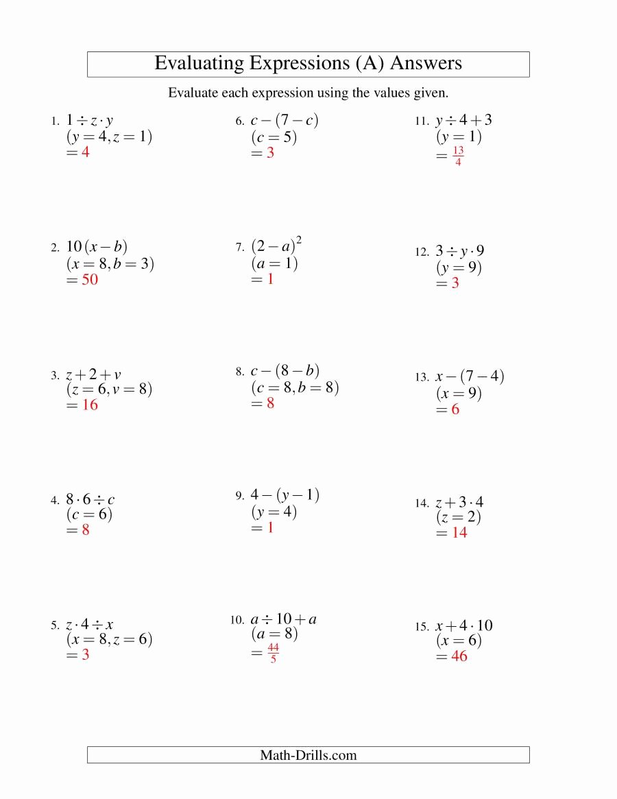 Evaluate the Expression Worksheet Awesome Evaluating Two Step Algebraic Expressions with Two