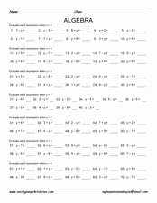 Evaluate the Expression Worksheet Best Of Algebra Evaluate Each Expression 6th 8th Grade