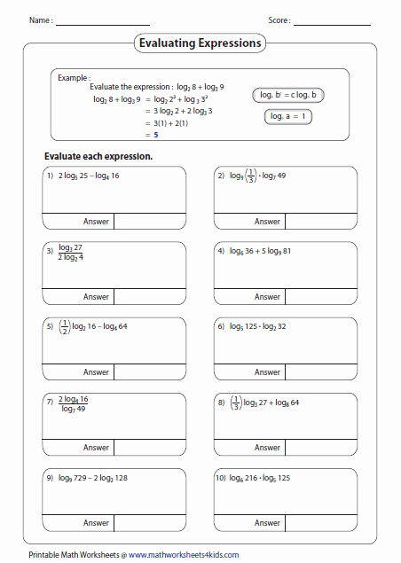 Evaluate the Expression Worksheet Best Of Logarithms Worksheets