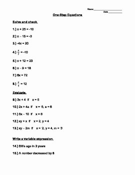Evaluate the Expression Worksheet Fresh E Step Equations and Evaluating Expressions Worksheet by