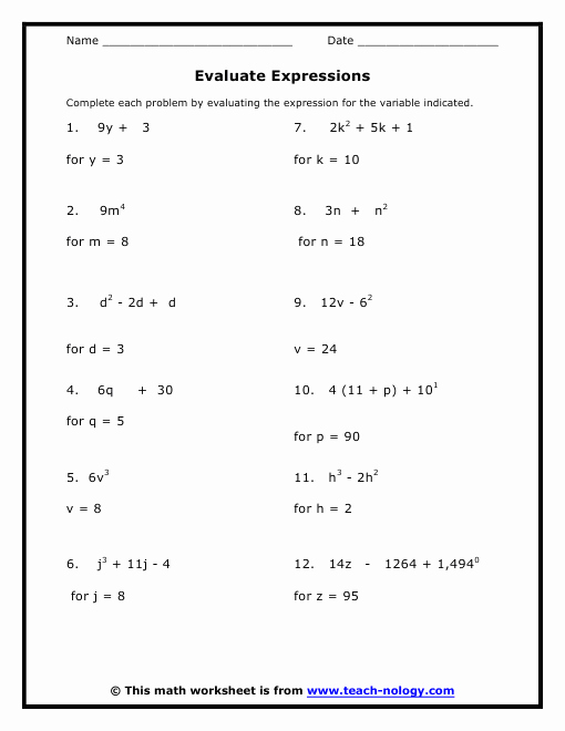 Evaluate the Expression Worksheet Fresh Evaluate Expressions