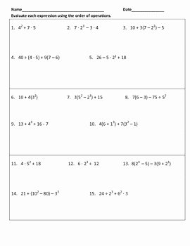 Evaluate the Expression Worksheet Inspirational Evaluating Expression Using order Of Operations Warm Ups