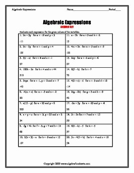 Evaluating Algebraic Expressions Worksheet Beautiful Evaluating Algebraic Expressions Number Puzzle Worksheet