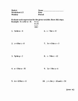 Evaluating Algebraic Expressions Worksheet Best Of Evaluating Expressions Worksheet 3 Levels with Answers